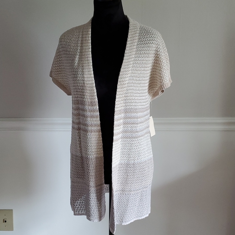 Tan and White short sleeved cardigan